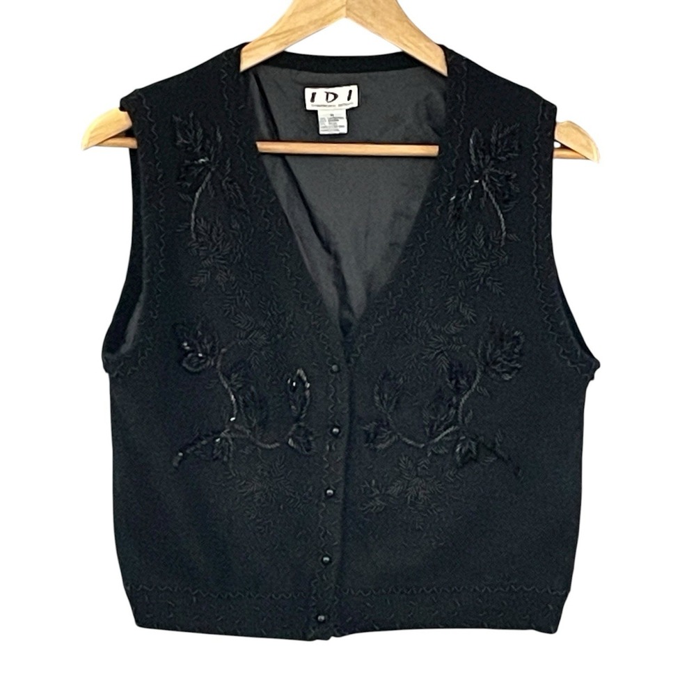 Vintage IDI Mathew H Women Beaded Angora Blend Vest Size M Floral Boxy Hong Kong - Picture 2 of 6